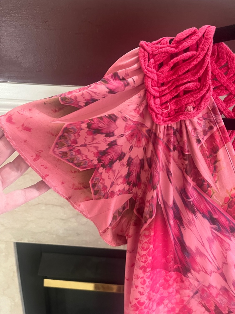 One World Vibrant Pink Patterned Flowy Midi Dress - Picture 4 of 8